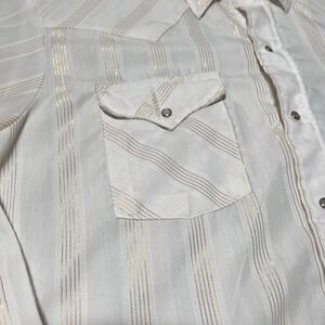 Vintage Panhandle Slim Pearl Snap LG White Gold Stripes Rodeo Cowboy Button Up